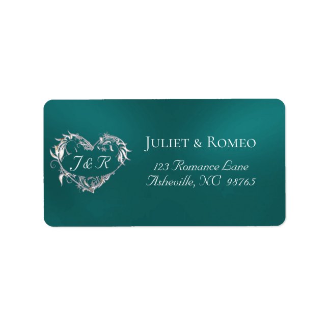 Heart Monogram Return Address - Teal Label (Front)