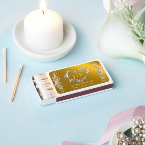 Heart Monogram & Roses - Gold Matchboxes