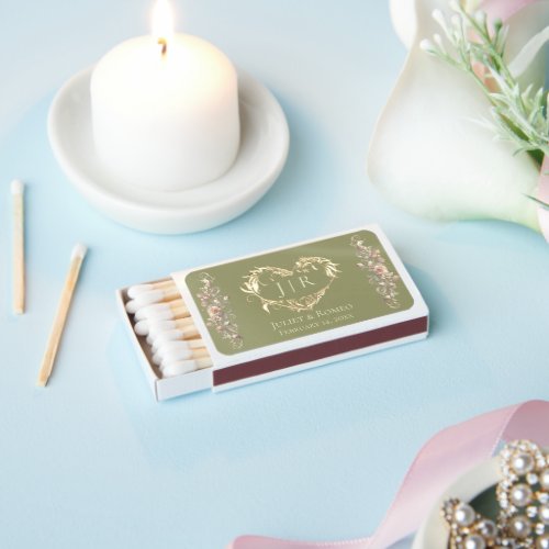 Heart Monogram & Roses - Sage Matchboxes
