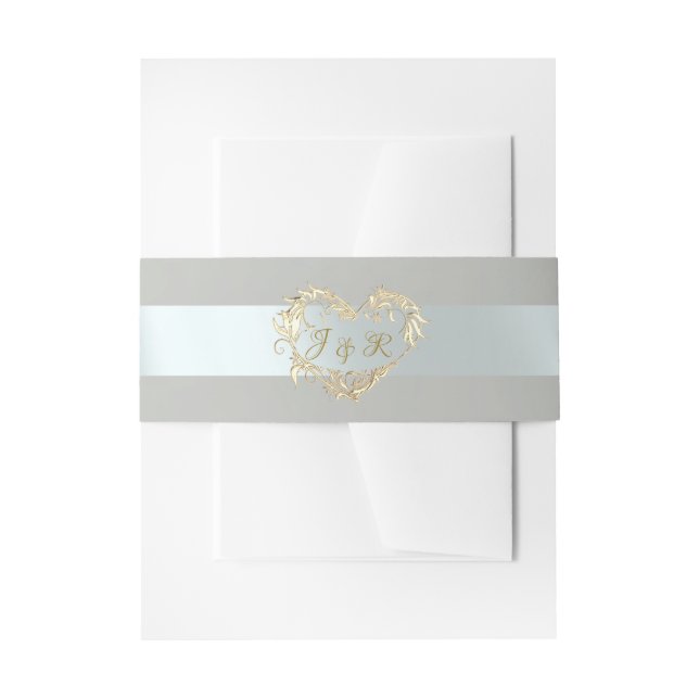 Heart Monogram - Sage/Silver Invitation Belly Band (Front Example)