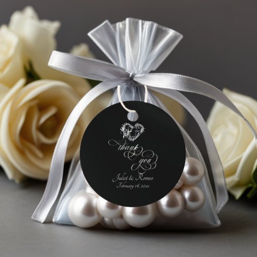 Heart Monogram & Thank You - Black Favor Tags