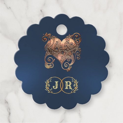 Heart & Monogram Thank You - Dark Blue Favor Tags