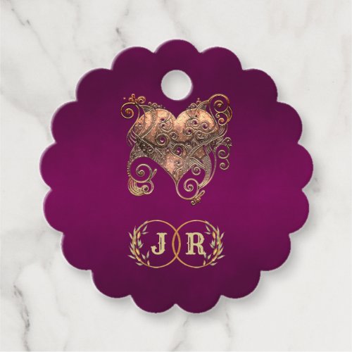 Heart & Monogram Thank You - Plum Favor Tags