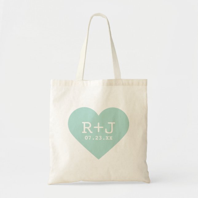 Heart Monogram Wedding Favor Tote Bag (Front)