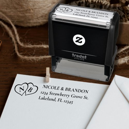 Heart Monogram Wedding Return Address Self_inking Stamp