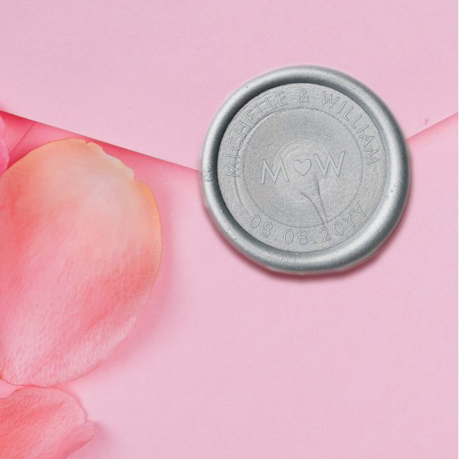 Heart Monogram with Names Wedding Date Wax Seal Stamp (Creator Uploaded)