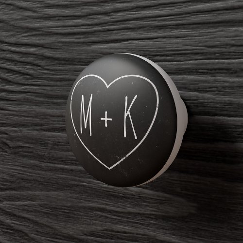 Heart Monogrammed Black Chalkboard Ceramic Knob