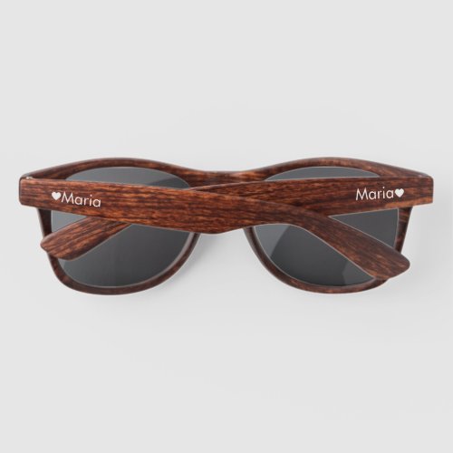 Heart Monogrammed Wood Grain Name Sunglasses