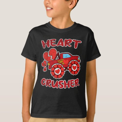Heart Monster Truck Crusher Valentines Day Love T_Shirt