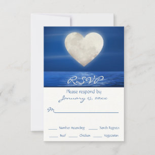 Heart Moon Over Water Beach Wedding RSVP Card