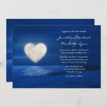 Heart Moon With Snow Covered Beach Winter Wedding Invitation by TheBeachBum at Zazzle