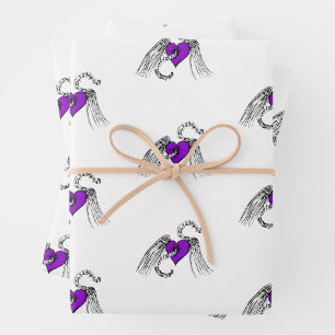 Heart Music Purple Wrapping Paper Sheets