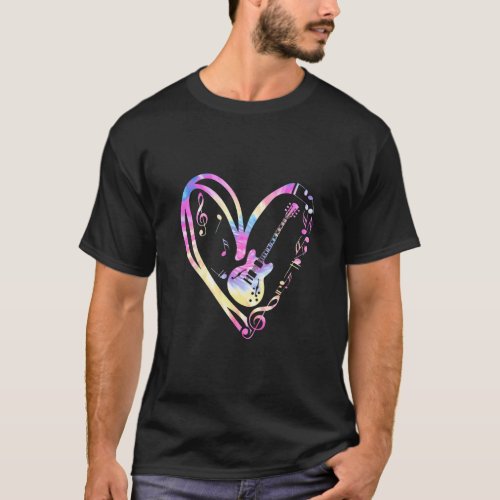 Heart Musical Notes Tie Dye Guitar Valentines Day  T_Shirt