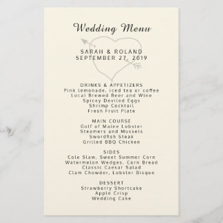 Heart n Arrow Custom Ecru Simple Wedding Menu