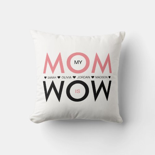 Heart Name My Mom is Wow Photo Mothers Day Throw Pillow