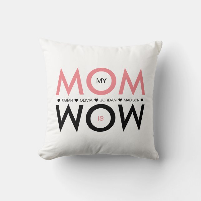 Heart Name My Mom is Wow Photo Mother's Day Throw Pillow (Front)