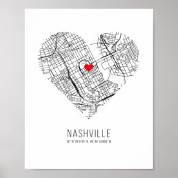 Heart Nashville City Map (United States) Poster