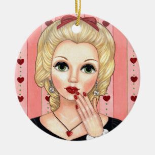 Heart Necklace Girl Blond Head Vase Luscious Lips Ceramic Ornament