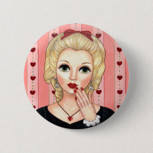 Heart Necklace Girl Blonde Head Vase Luscious Lips Button