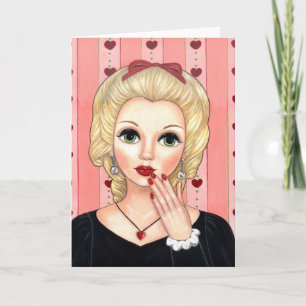 Heart Necklace Girl Blonde Head Vase Luscious Lips Card
