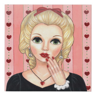 Heart Necklace Girl Blonde Head Vase Luscious Lips Faux Canvas Print