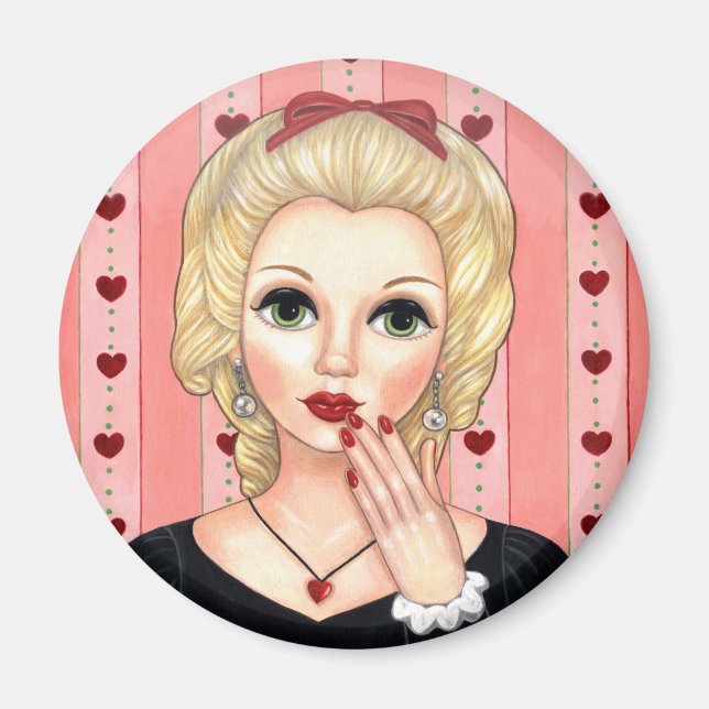 Heart Necklace Girl Blonde Head Vase Luscious Lips Magnet (Front)