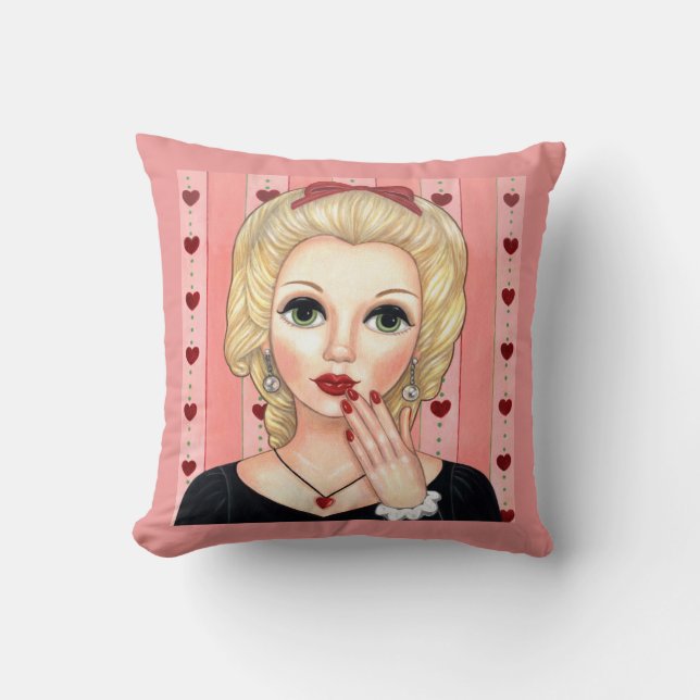 Heart Necklace Girl Blonde Head Vase Luscious Lips Throw Pillow (Front)