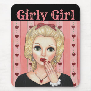 Heart Necklace Head Vase Girly Girl Blond Pink Mouse Pad