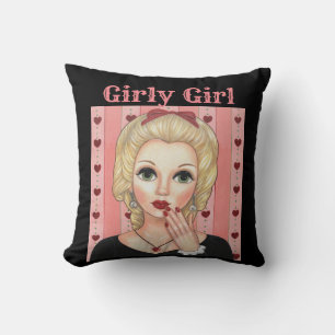 Heart Necklace Head Vase Girly Girl Blonde Pink Throw Pillow