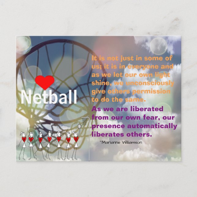 Heart Netball Design and Inspirational Quote Postcard (Front)