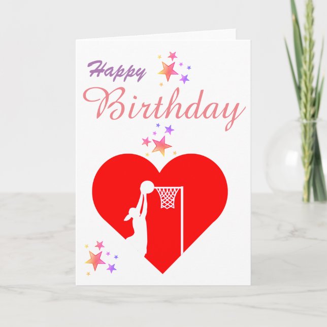 Heart Netball Theme Birthday Greeting Card (Front)
