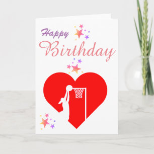 Heart Netball Theme Birthday Greeting Card