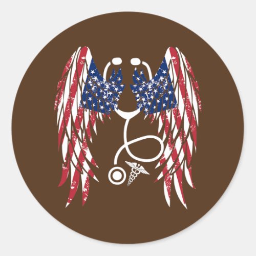 Heart Nurse Stethoscope American Flag Nursing Classic Round Sticker