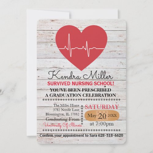 Heart Nursing School Graduation Invitations