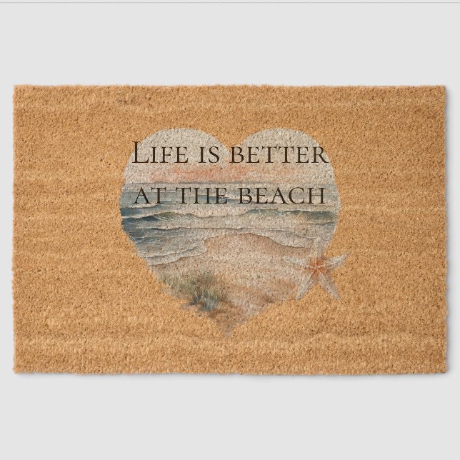 Heart Ocean Beach  Fiber Doormat (Front)
