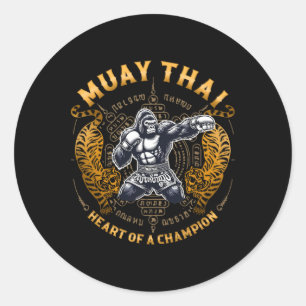 Heart Of A Champion - Kickboxing And Muay Thai Str Classic Round Sticker