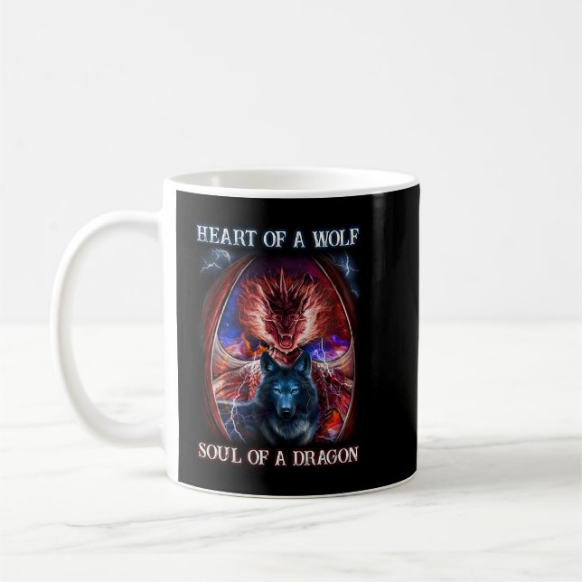 Heart of a wolf Soul of a dragon Coffee Mug (Left)