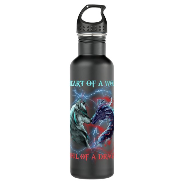Heart of a wolf Soul of a dragon Stainless Steel Water Bottle (Front)