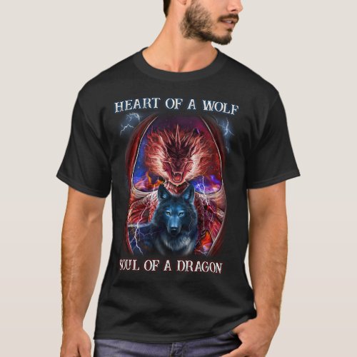 Heart of a wolf Soul of a dragon T_Shirt