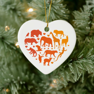 Heart of animals, Gift For Animals lovers Ceramic Ornament