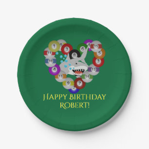 Heart of Billiard Balls Birthday Shark Paper Plates