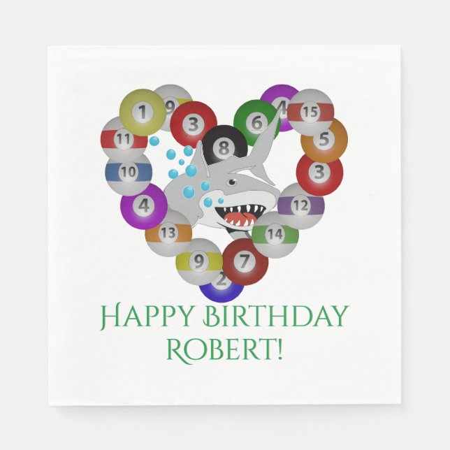 Heart of Billiards Happy Birthday Shark Napkins (Front)