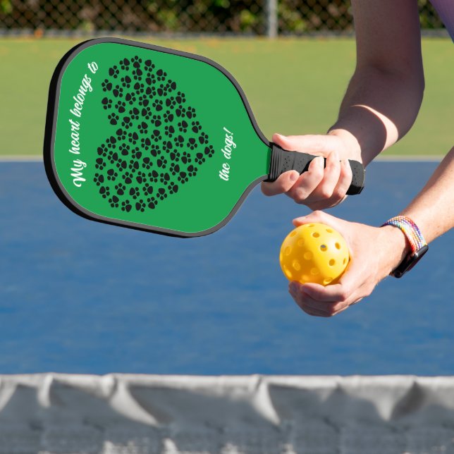Heart of Black Paw Prints Double Sided Green Pickleball Paddle (Insitu)