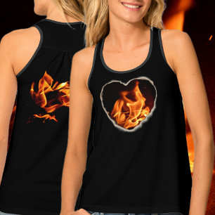 Heart of Blazing Flames Black Tank Top