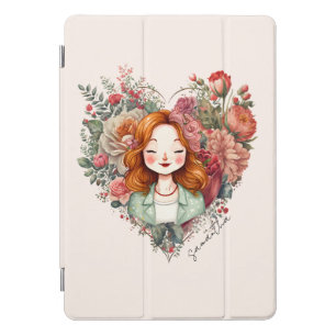 Heart of Blooms - Woman Framed in Floral Heart iPad Pro Cover