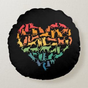 Heart of Cats Cat Lover Colorful Pets Round Pillow