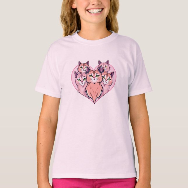 Heart of Cats – Cute Cat Family Love Design T-Shirt (Front)