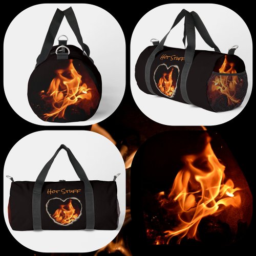 Heart of Fire Blazing Flames Photographic Black Duffle Bag