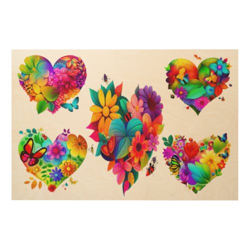 Heart of Flowers A Colorful Floral Design  Wood Wall Art