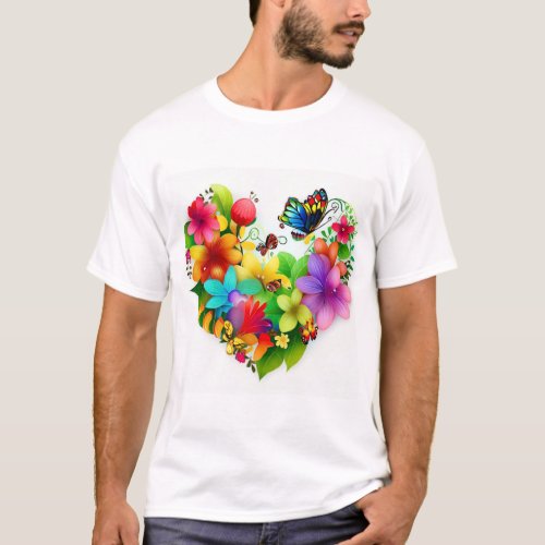 Heart of Flowers and Butterflies T_Shirt